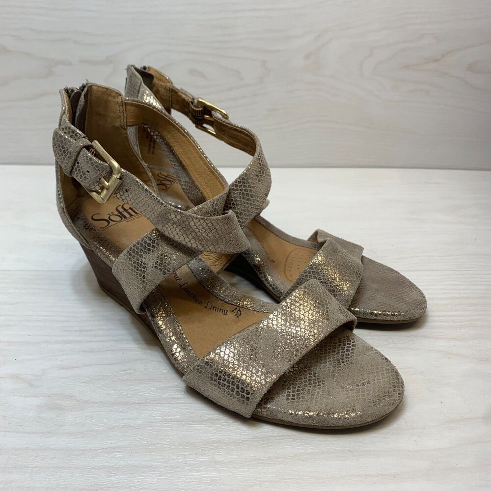 Sofft Mauldin Strappy Wedge Sandals Women's Size 8M Metallic‎ Bistro Taupe Boho